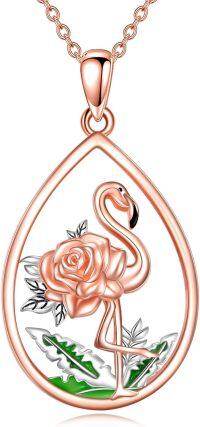 wholesale 925 Sterling Silver Plated Rose Gold  Teardrop Rose & Flamingo Charm Pendant Necklaces for Women Gifts-Flamingo necklace