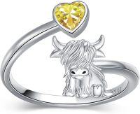 wholesale Sterling Silver Birthstone Highland Cow Ring Custom Engraved Name Adjustable Women s Jewelry Gift-11-November
