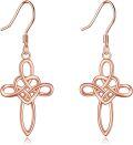 wholesale 925 Sterling Silver Rose Gold Cross Celtic Knot Drop Earrings Leverback for Women-0-0