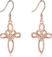 wholesale 925 Sterling Silver Rose Gold Cross Celtic Knot Drop Earrings Leverback for Women-Rose-Celtic Cross Earrings