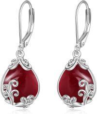wholesale Sterling Silver Crystal Gemstone Filigree Teardrop Dangle Leverback Earrings-Garnet