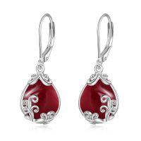 wholesale 925 Sterling Silver Teardrop Earrings Wholesale With Blue Gemstone And Scroll Design-Garnet