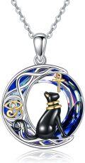 wholesale 925 Sterling Silver Egyptian Cat Pendant with Blue Crystal and Gold Accents - Eye of Horus & Ankh Design Necklace for Women Girls Gifts-0-0