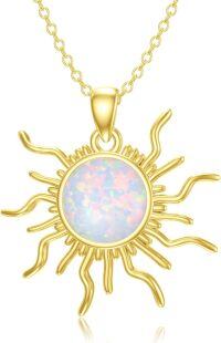 wholesale Sterling Silver Gold Opal Sun Necklace for Women Dainty Colorful Stone Pendant Jewelry Birthday Gift for Her-F_Sterling Silver Gold_White