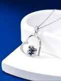 wholesale 925 Sterling Silver Blue Crystal Heart Sloths Pendant Necklace for Women Girls  45cm Chain Length-0-1