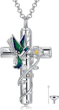 wholesale Sterling Silver Urn Necklace with Hummingbird Cross Forget Me Not Dragonfly Om Mani Padme Hum Butterfly Compass Filling Tool-01-Hummingbird Cross Urn Necklaces