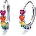 wholesale 925 Sterling Silver Multi-Color Heart-Shaped Rainbow Stone Huggie Hoop Earrings for Women-0-0