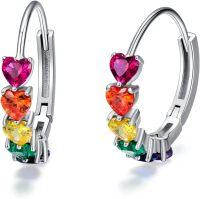 wholesale 925 Sterling Silver Multi-Color Heart-Shaped Rainbow Stone Huggie Hoop Earrings for Women-Rainbow Style 1