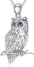 wholesale 925 Sterling Silver Lab-Grown Cubic Zirconia Owl Pendant Necklace for Women-0-0