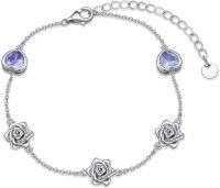 wholesale 925 Sterling Silver Heart & Rose Stone Adjustable Bracelet Gift for Women Girls-06-Flower