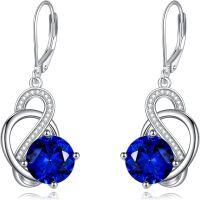 wholesale 925 Sterling Silver Round Blue Cubic Zirconia Celtic Knot Drop Earrings-Celtic Ⅲ-Sapphire