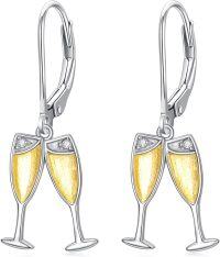 wholesale 925 Sterling Silver Champagne Glass Dangle Earrings for Women - Elegant Wine Gift Set-Champagne