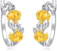 wholesale 925 Sterling Silver Yellow Gold Plated Rose Flower Huggie Hoop Earrings for Women-yellow