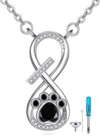 wholesale 925 Sterling Silver Black Onyx Paw Print Infinity Love Memorial Keepsake Jewelry Necklace for Women and Men-Cross Paw Print