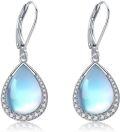 wholesale 925 Sterling Silver Teardrop Blue Moonstone & Cubic Zirconia Drop Earrings-0-0