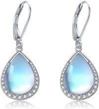 wholesale 925 Sterling Silver Teardrop Blue Moonstone & Cubic Zirconia Drop Earrings-moonstone