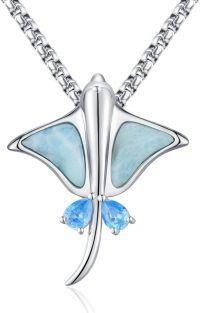wholesale 925 Sterling Silver Blue Opal Butterfly Pendant Necklace with Turquoise Accents-Stingray