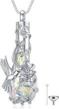 wholesale TOUPOP Hummingbird Jewelry Hummingbird Urn Necklace For Ashes Violet Flower Jewelry For Ashes Sterling Silver Pendant With Heart Crystal Cremation W/funnel Filler Keepsake Memory For Women Girls (teardrop Urn) -0-1