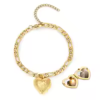wholesale Gold 925 Sterling Silver Dragonfly Heart Photo Locket Charm Bracelet Wholesale for Women-C-Mother and Daughter