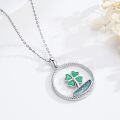 wholesale 925 Sterling Silver Green Turquoise Four-Leaf Clover Pendant Necklace-0-3