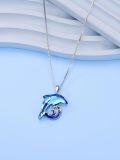 wholesale 925 Sterling Silver Blue Crystal Dolphin Wave Pendant Necklace Gift for Women Girls Mom Girlfriend-0-4