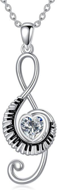 wholesale Sterling Silver Birthstone Music Necklace Piano Note Treble Clef Pendant-04-April