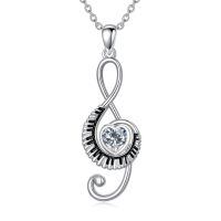 wholesale 925 Sterling Silver Music Note Heart Pendant Necklace-04-April