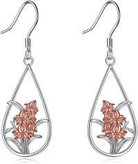 wholesale 925 Sterling Silver Rose Gold Flower Teardrop Dangle Earrings for Women Girls  4cm Long-August-Gladiolus
