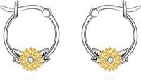 wholesale 925 Sterling Silver Sunflower Hoop Earrings with Cubic Zirconia for Women Girls Gift-Q-Sunflower