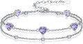 wholesale 925 Sterling Silver & 5A Cubic Zirconia June Birthstone Double Strand Heart Charm Bracelet for Women-0-0
