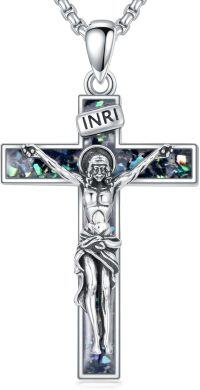 wholesale 925 Sterling Silver Crucifix Pendant with INRI Inscription and Crystal Accents - Christian Gifts for Her Him Mother's Day Anniversary Birthdays-06-Crucifix