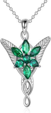 wholesale Sterling Silver Cubic Zirconia Arwen Evenstar Necklace for Women-green-5