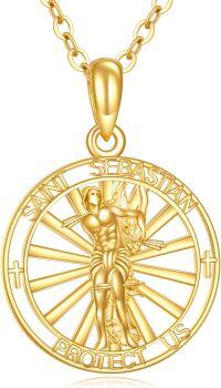 wholesale 14K Gold Round St Sebastian Protect Us Medal Necklace Christian Gifts for Men/Women-St. Sebastian