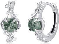 wholesale 925 Sterling Silver Moss Agate Hoop Earrings for Women - Tree of Life Design Hypoallergenic Silver/Rose Gold/Gold/Black-Silver