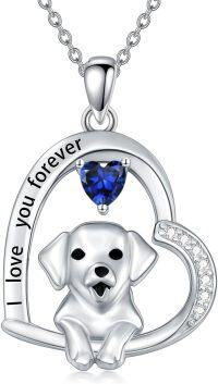 wholesale 925 Sterling Silver Birthstone Dog Heart Necklace Puppy Gift for Women-September(Created Sapphire)