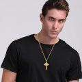 wholesale Gold 925 Sterling Silver Celtic Cross Pendant on Rolo Chain - Irish Knot Protection Jewelry for Men (24)-0-2