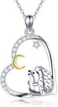 wholesale 925 Sterling Silver Hedgehog Heart Pendant Necklace Animal Jewelry Birthday Gifts for Women-0-0