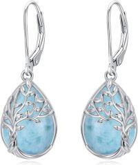 wholesale Tree Of Life Earrings 925 Sterling Silver Teardrop Celtic Tree Leverback Earrings Gemstone Jewelry Christmas Gifts For Women -undefined