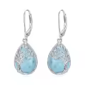 TOUPOP Sterling Silver Gemstone Celtic Tree of Life Teardrop Leverback Earrings-0-0