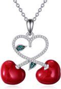 wholesale 925 Sterling Silver Red Enamel Cherry Heart Pendant Necklace for Women-0-0