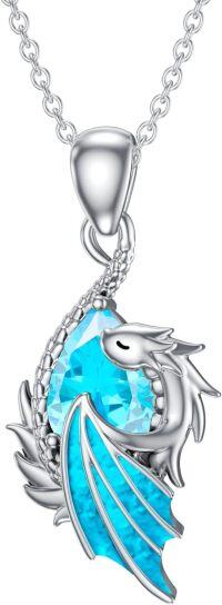 wholesale  Metal Stone Wyvern Dragon Pendant Necklace Gift for Women ( chars)-March - Aquamarine