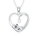 wholesale 925 Sterling Silver Stone Cat Heart Necklace w Initial 26 Alphabets Gift-0-0