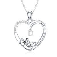 wholesale 925 Sterling Silver Stone Cat Heart Necklace w Initial 26 Alphabets Gift-D