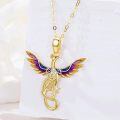 wholesale 14k Gold Phoenix Pendant Necklace Cubic Zirconia Colorful Enamel Wings For Women-0-3