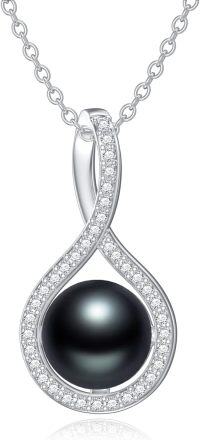 wholesale  Silver Black Pearl Pendant Necklace 10mm Freshwater Pearl Jewelry Gift for Women -10mm-Style2-A5