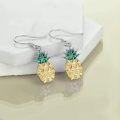 wholesale 925 Sterling Silver Pineapple Shape Green Enamel Gold Plated Drop Dangle Earrings for Women and Girls Gifts-0-3