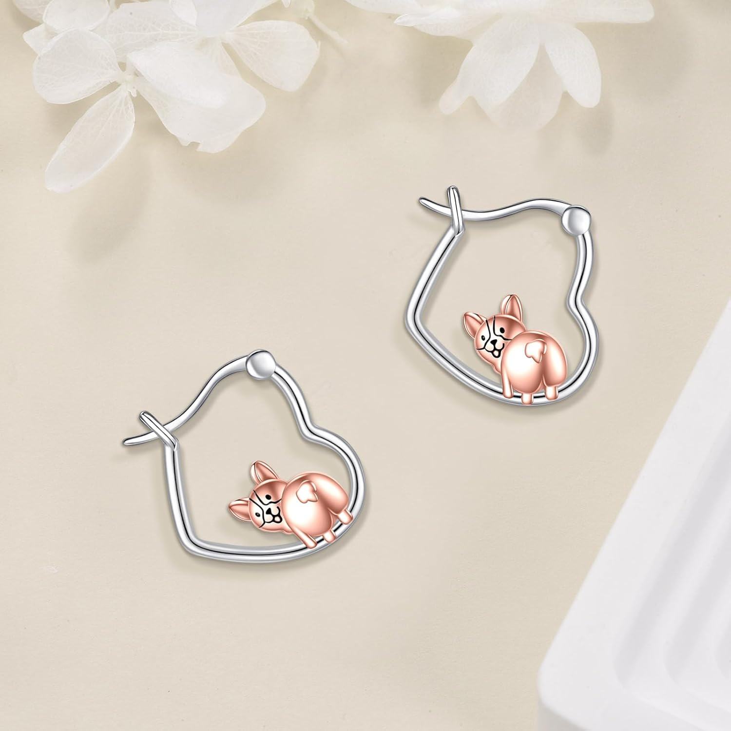 Sterling Silver Heart Hoop Animal Earrings Gifts for Women-0-4