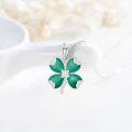 wholesale 925 Sterling Silver Green Enamel Cubic Zirconia Accent Shamrock Necklace for Women-0-1