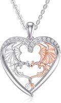 wholesale 925 Sterling Silver Metal Heart-Shaped Dragon Pendant Necklace with Cubic Zirconia Stones - For Men & Women-0-0