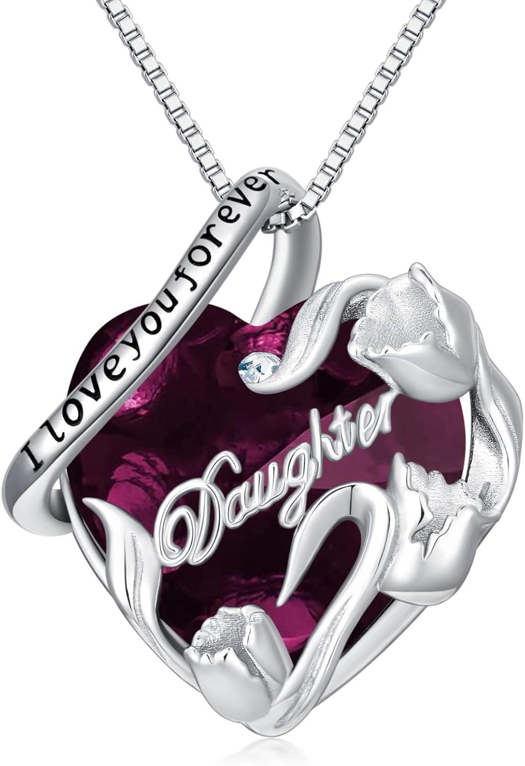 Sterling Silver Sterling Silver Stone Daughter Heart Pendant Necklace from Dad Mom I Love You Forever Jewelry-12-02-Febuary-Purple